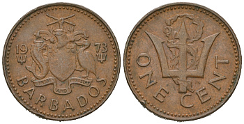 Барбадос 1 цент 1973 сломанный трезубец Британии KM 10 бронза 4623-318