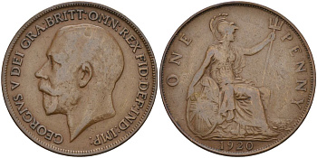 Великобритания 1 пенни 1920 Георг V (1910-1936) KM 810, Spink 4051 бронза 4149-724