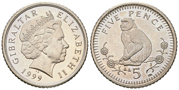Гибралтар 5 пенсов 1999 KM 775 медно-никель UNC 4618-623