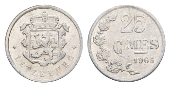 Люксембург 25 сантимов 1965 Герцог Жан (1964-1999) KM 45a алюминий 4643-426