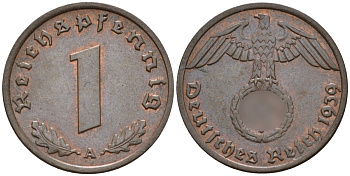Германия 1 рейхспфенниг 1939 A KM 89, J. 361 бронза 4147-1145