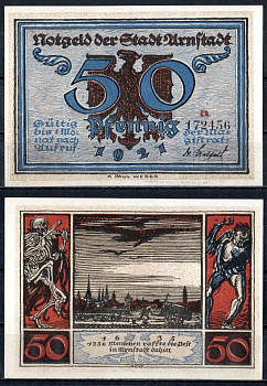 Арнштадт (Тюрингия) 50 пфеннигов 1921 Mehl Grabowski 43.3a-5/6 бумага UNC (пресс) 7556-18-3-1
