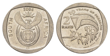 ЮАР 2 ранда 2004 10 лет первым всеобщим выборам KM 334 медь плакированная никелем 4628-123