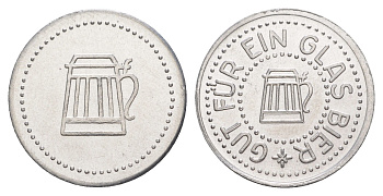 Германия жетон в 1 "стакан пива" ND диаметр 24 мм, вес 1,1 гр алюминий UNC 4638-843