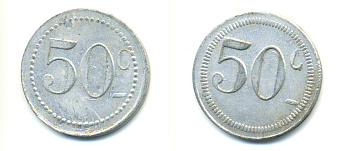 ФРАНЦИЯ 50 САНТИМОВ НАЧАЛО XX ВЕКА d 24 мм, вес около 1,0 гр., платежный жетон., платежный жетон алюминий 89-1026