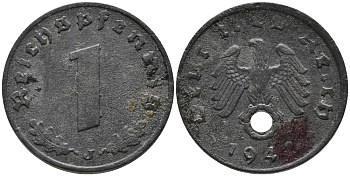 ГЕРМАНИЯ 1 РЕЙХСПФЕННИГ 1942 J KM 97, J.369 цинк 96-747
