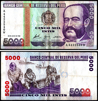 Перу 5000 инти 1988 Pick 137 бумага 3295-18-2-2