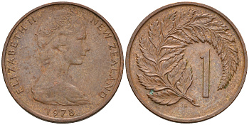 Новая Зеландия 1 цент 1978 Елизавета II, лист KM 31.1 бронза 4602-636