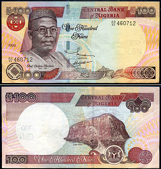 Нигерия 100 найра 1999 Обафеми Аволово, гора Зума Ро Pick 28 b бумага 8592-51-2-1