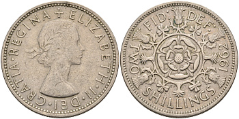 Великобритания 2 шиллинга (флорин) 1962 Елизавета II (1952-2022) KM 906, Spink 4146 медно-никель    4117-425