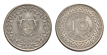 Суринам 10 центов 1966 KM 13 медно-никель 4649-963