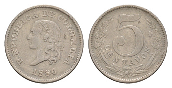 Колумбия 5 сентаво 1886 KM 183 медно-никель 4655-617