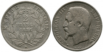 Франция 2 франка 1856 ВВ, Наполеон III, редкий год KM 780.2 серебро 00-821-01