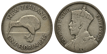 Новая Зеландия 1 флорин 1935 Георг V (1910-1936), Киви KM 4 серебро 272-1334