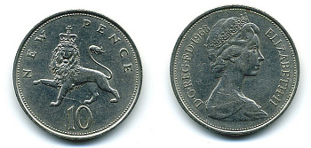 Великобритания 10 пенсов 1968 Елизавета II (1952-2022) KM 912, Spink 4231 (F1) медно-никель  4110-1135