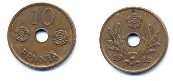ФИНЛЯНДИЯ 10 ПЕННИ 1942 KM 33.1 медь 51-4949