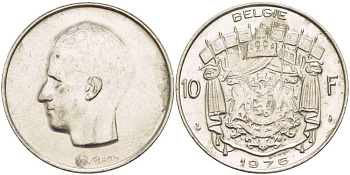 Бельгия 10 франков 1976 Belgie, Бодуэн I (1951-1993) KM 156.1 никель 38-636