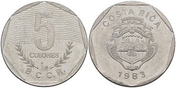 КОСТА-РИКА 5 КОЛОН 1983 сс KM 214.1 нержавеющая сталь 67-951