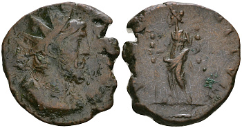 Римская Империя, императоры в Галлии антониниан 268 - 270 Викторин, IMP C PIAV VICTORINVS P F AVG, бюст императора / FIDES MILITVM, Фидея, персонификация Верности RIC 109 биллон 1073-19-55