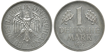 ФРГ 1 МАРКА 1977 J J 385, KM 110 медно-никель aUNC 72-857