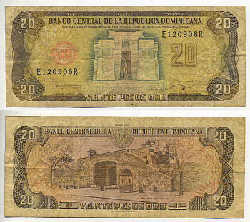 Доминиканская Республика 20 песо 1990 алтарь родины Pick 133 бумага 7207-6-2