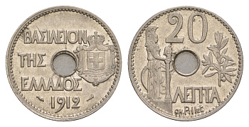 Греция 20 лепт 1912 Георг I (1863-1913), Афина KM 64 никель aUNC 4654-1112