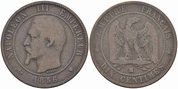Франция 10 сантимов 1856 MA, Наполеон III (1852-1870) KM 771.6, Le Franc 133.37 бронза    4680-612