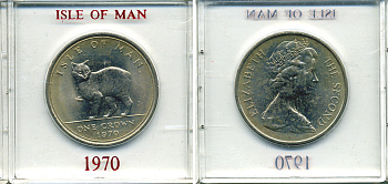 Остров Мэн 1 крона 1970 кошка Мэна, в оригинальной пластиковой коробке KM 18 медно-никель UNC 6-6-1-56