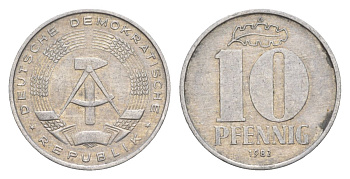 ГДР 10 пфеннигов 1982 A KM 10 алюминий 4630-769