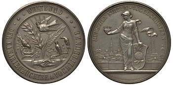 Германия медаль XIX век общество друзей канареек, 40 мм, 24,35 гр. медно-никель 00-000