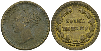 ГЕРМАНИЯ ИГРОВОЙ ЖЕТОН ND SPIEL MARKEN, КОРОЛОЕВА ВИКТОРИЯ желтый металл 99-448