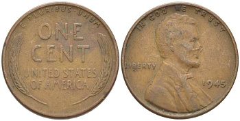 США 1 ЦЕНТ 1945 ЛИНКОЛЬН KM А132 медь цинк 218-466