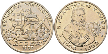 Португалия 200 эскудо 1997 445 лет со дня смерти святого Франциска Ксаверия KM 697 медно-никель UNC 4677-321