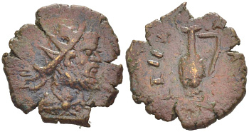 Римская Империя, императоры в Галлии антониниан 271 - 274 Тетрик, имитация монетного типа IMP C TETRICVS P F AVG, бюст императора / PIETAS AVG, понтификальные атрибуты, локальная чеканка RIC 110 биллон 1073-20-76