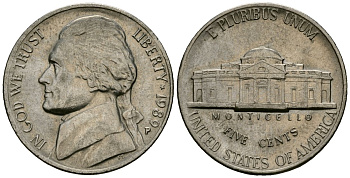 США 5 центов 1989 Джефферсон KM A192 медно-никель 4135-453