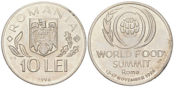 Румыния 10 леев 1996 Международный продовольственный саммит в Риме KM 126 сталь плакировнная никелем UNC 183-1017