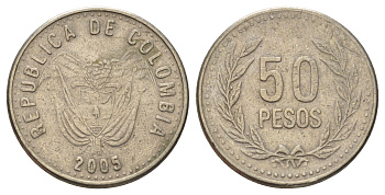 Колумбия 50 песо 2005 KM 283 медь цинк никель 4539-1127