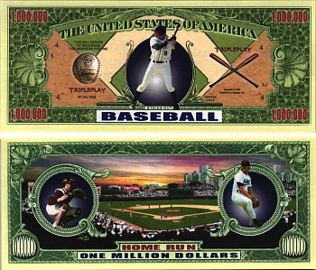 США 1000000 ДОЛЛАРОВ 2002 СУВЕНИРНАЯ БАНКНОТА, СПОРТИВНАЯ СЕРИЯ, БЕЙСБОЛ, STRIKE OUT бумага UNC (ПРЕСС) 7198-42-3-1