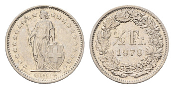 Швейцария 1/2 франка 1979 KM 23a медно-никель 187-559
