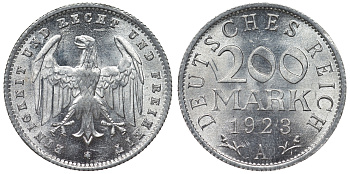 Германия 200 марок 1923 A KM 35, J. 304, Weege 22 алюминий 4121-1227