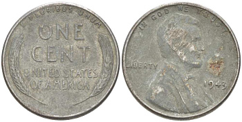США 1 цент 1943 Авраам Линкольн KM 132а сталь плакированная цинком 3309-462