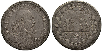 Ватикан 1 пиастр 1643 Урбан VIII Dav. 4061, Muntoni 28 серебро 00-000-00