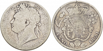 АНГЛИЯ 1/2 КРОНЫ 1821 ГЕОРГ IIII Spink 3807 серебро 00-000-00