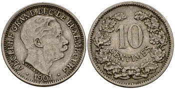Люксембург 10 сантимов 1901 Адольф (1890-1905) KM 25 медно-никель 4602-423