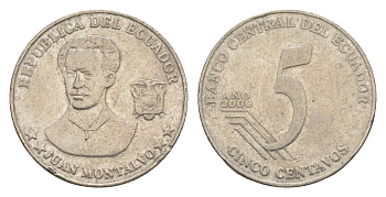 Эквадор 5 сентаво 2000 KM 105 нержавеющая сталь 4649-617