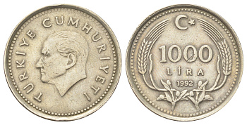 Турция 1000 лир 1992 Кемаль Ататюрк KM 997 медь никель цинк 4699-1252