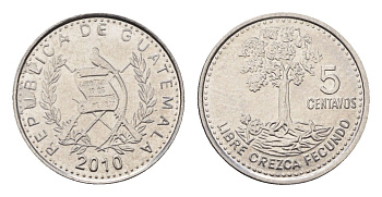 Гватемала 5 сентаво 2010 KM 276.6 сталь плакированная никелем UNC 4697-515