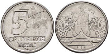 Бразилия 5 крузейро 1990 фермер KM 618.1 нержавеющая сталь 3851-1217