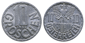 Австрия 10 грошей 1952 KM 2878 алюминий 4384-133