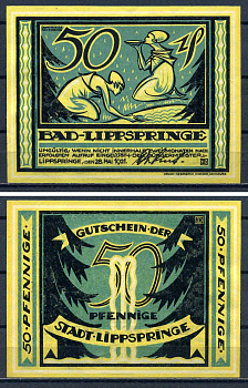 Бад-Липшпринге (Пруссия, Вестфалия) 50 пфеннигов 1921 DeNG 1/2 0805.1-2/3 бумага aUNC 7556-21-4-1